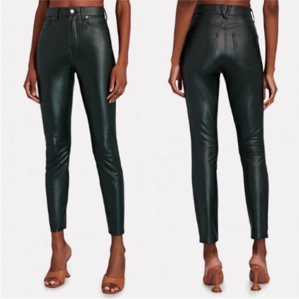 Veronica Beard Dark Green High-Waisted Leather Pants